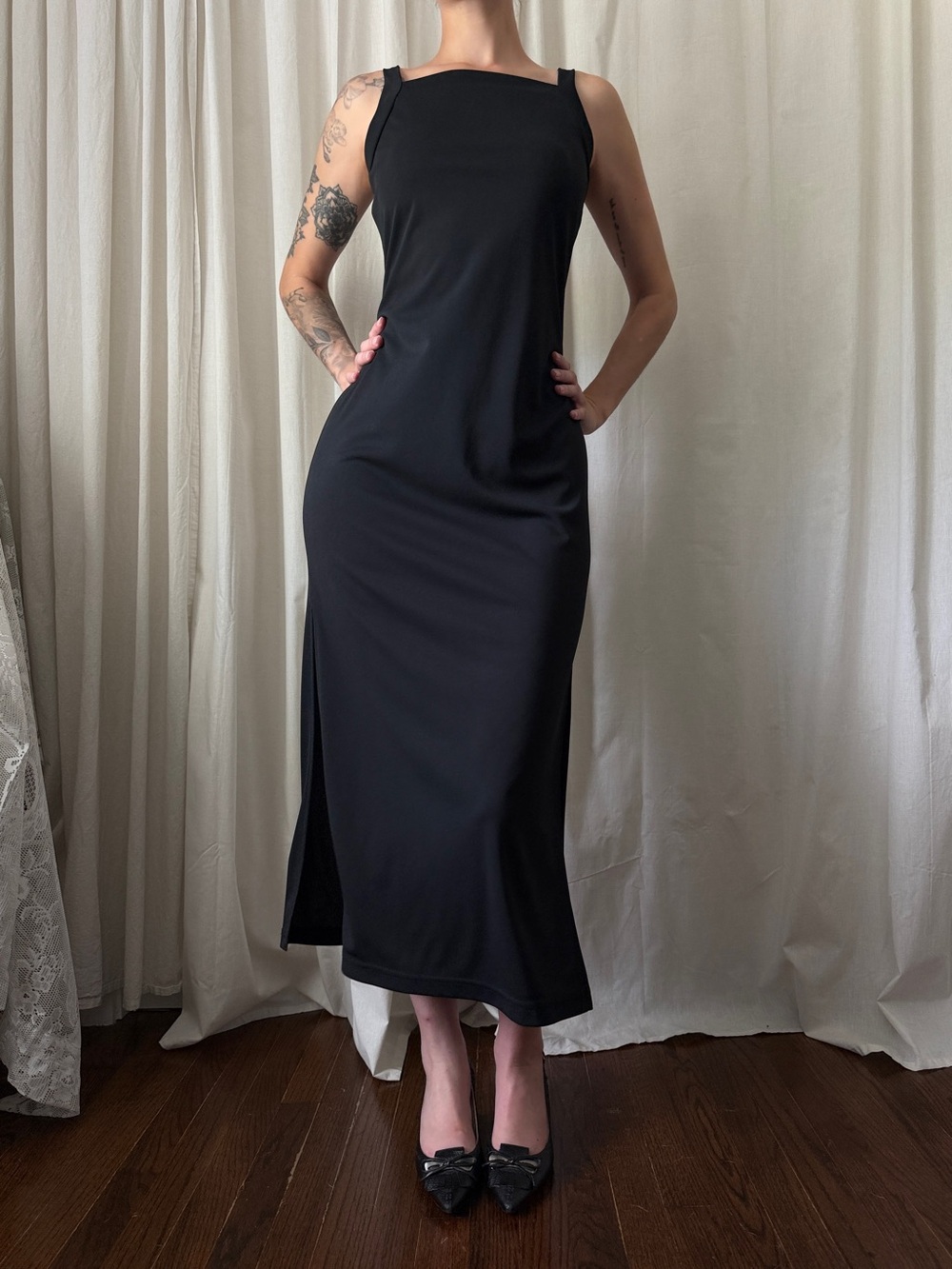 Vintage All that Jazz Black Minimalist Column Midi Dress Women's Size Small 90s